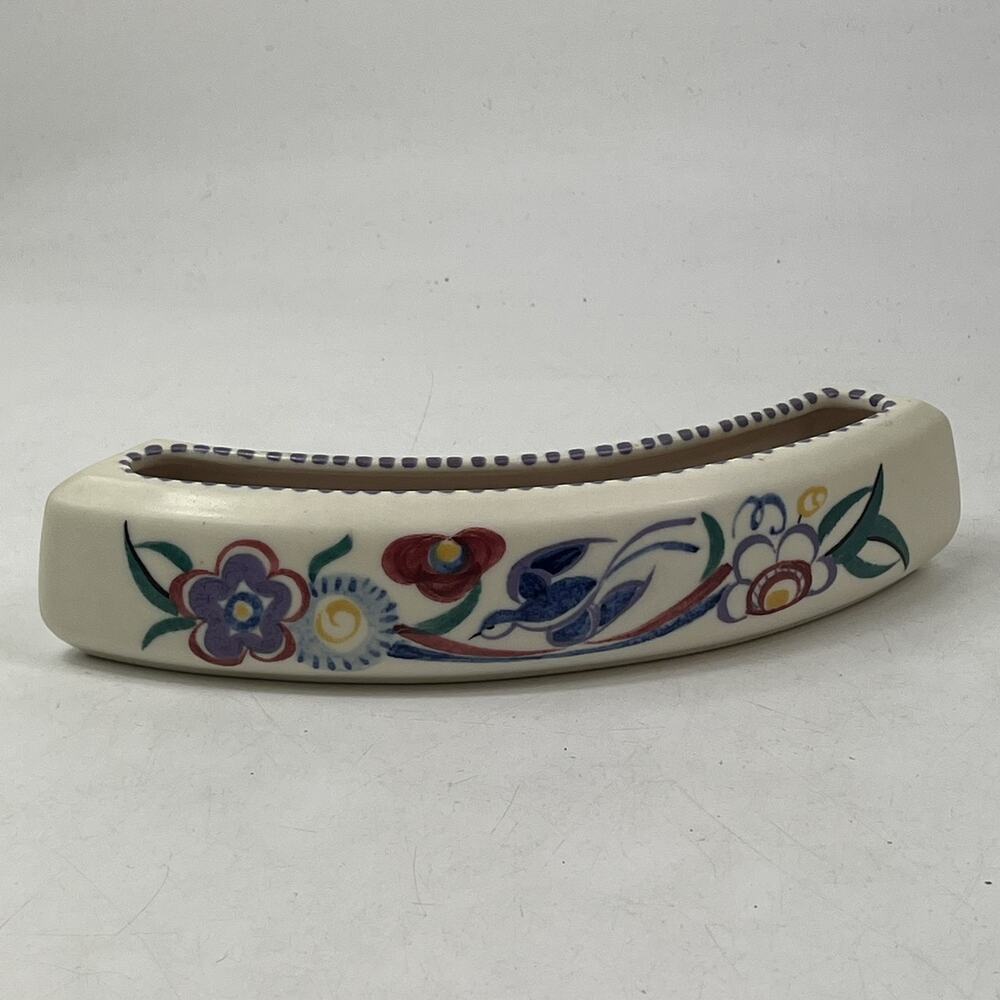 Poole Pottery Vintage Hand Painted Floral Bluebird Posy Trough Vase Posy Bird 8"